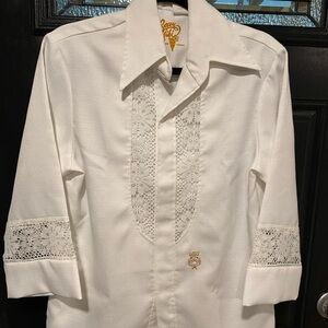 Brandy Melville Vintage White Lace Accent Dress Shirt